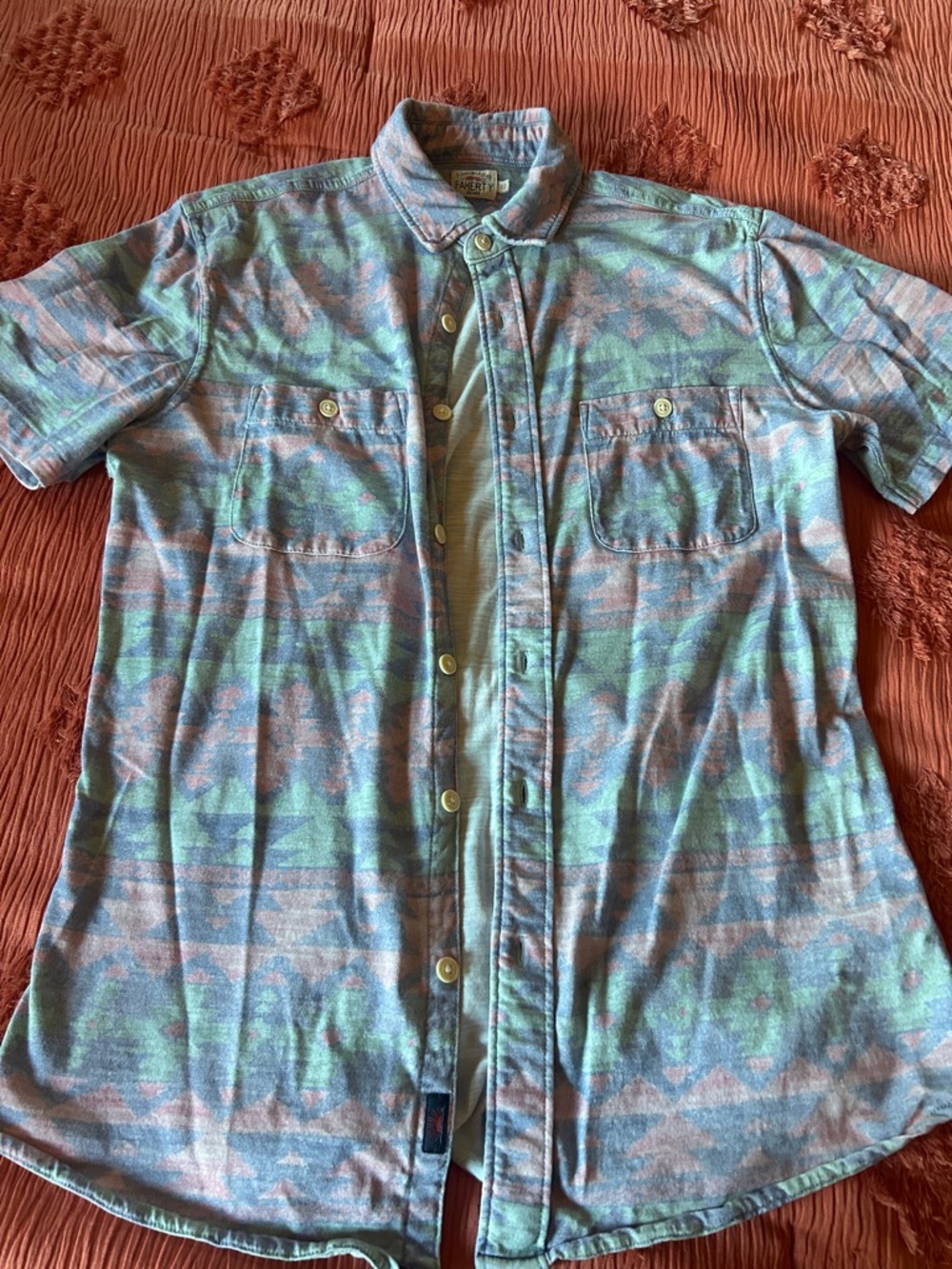 Faherty Short-Sleeve Button-Down in Teal and Rust